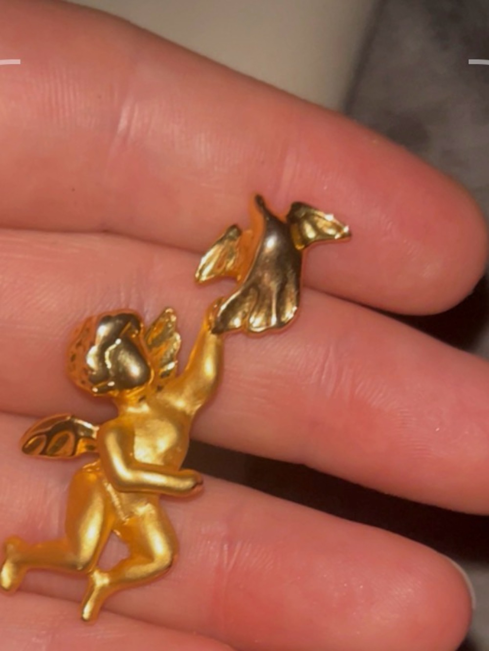 Gold Cherub Brooch - Angel Pin in Gold Tone